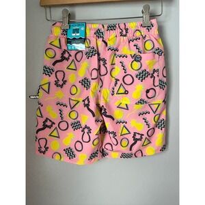 Kids Beach Bros 80s Retro Stretch Compression Lined Swim Trunks Pink Size 12